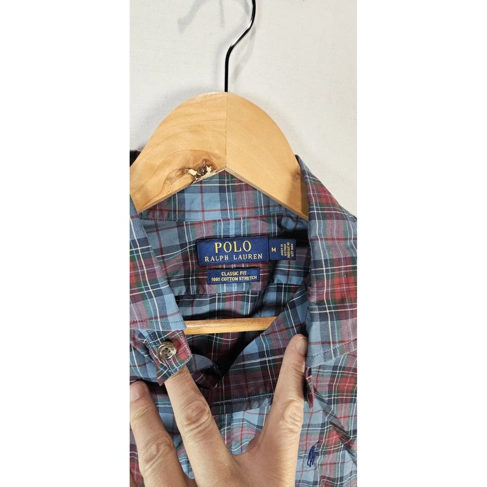 Polo Ralph Lauren Classic Fit Plaid Shirt Mens M Blue‎ Red Cotton Preppy